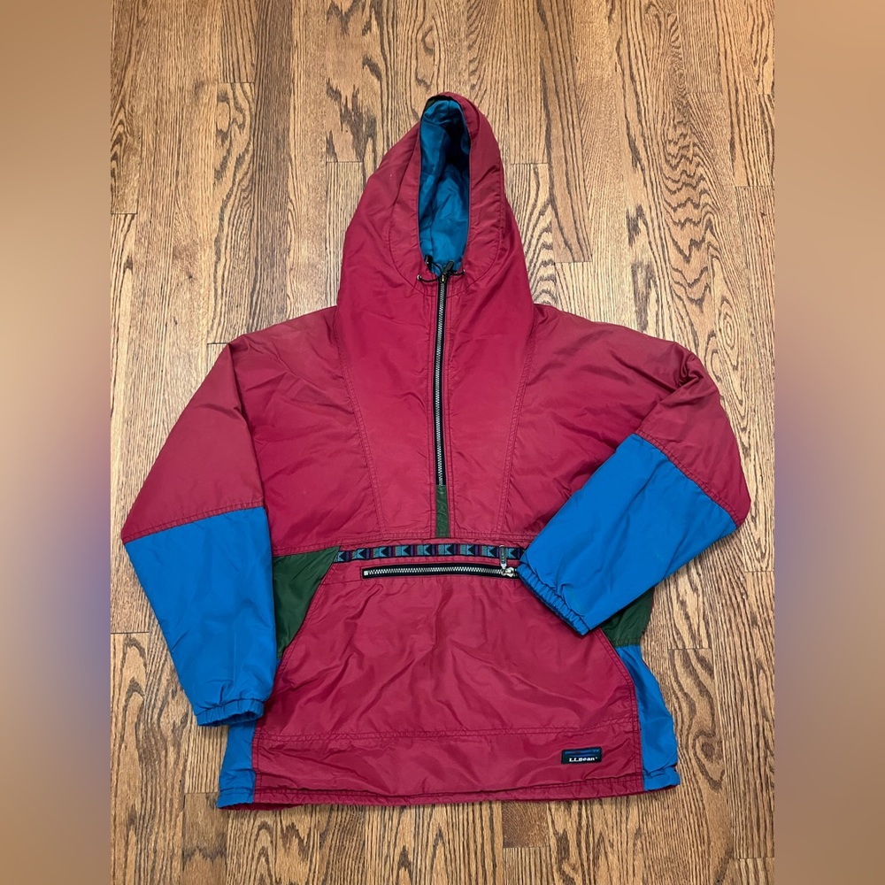Vtg LL Bean Pullover Jacket Womens Medium Aztec Thinsulate Hooded 90s Kangaroo